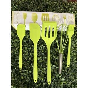 5-Piece Silicone Kitchen Utensil Set – Heat-Resistant Black Spatula, Whisk Green